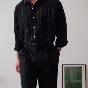 Black Pinstriped Button-Down Shirt