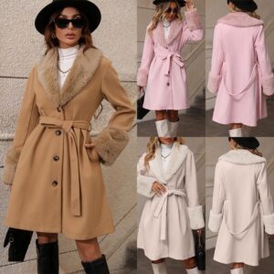 Women's Lapel Cardigan Single-breasted Strap Trench Coat