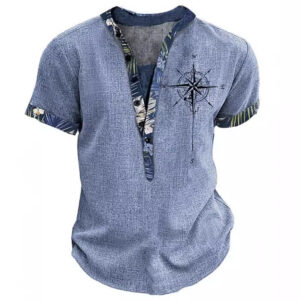 European And American 3D Printed Shirt Youth Six Button Short Sleeve