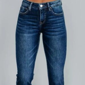 Solid Color Casual Women's Denim Pants Hand-worn