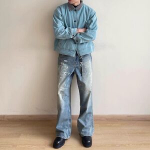 Neutral Wide Leg Mopping Dirty Splash-ink Distressed Design Jeans