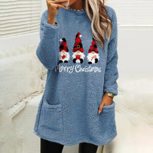 Christmas Letter Printing Round Neck Loose Long Sleeves Pocket Fleece Sweatshirt