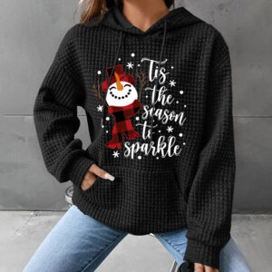 Women's Waffle Long Sleeve Snowman Print Fashion Loose Sweater
