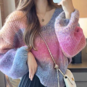 Lazy Fashion V-neck Striped Gradient Sweater