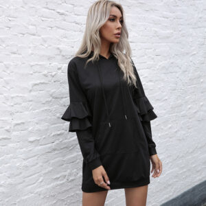 Long Sleeve Pullover Hoodie Skirt Women's Ruffled Patchwork Hoodie Skirt