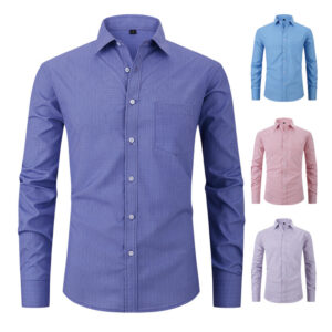 Men's Business Formal Solid Color Polo Collar Plaid Shirt