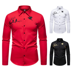 Men's Printed Casual Slim-fit Long-sleeved Shirt