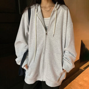 Solid Color Zipper Sweater Coat Women's Autumn Korean Style Hooded