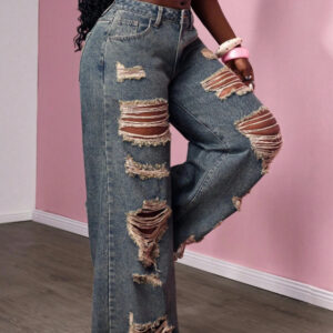 Women's Retro Distressed Kimchi Wide-leg Jeans