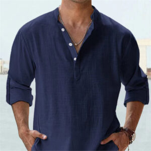 Casual Loose Lapel Cotton Long Sleeve Solid Color Men's Shirt