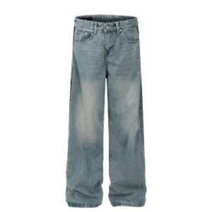 Men's High-grade Washed Blue Deconstructive Design Loose Jeans