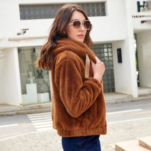 Plush Coat Hooded Long Sleeve Warm-keeping Cotton Clothing Short Top For Women