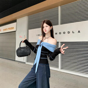 Contrast Color Striped Off-shoulder Sweater Women's Short Strapless Top