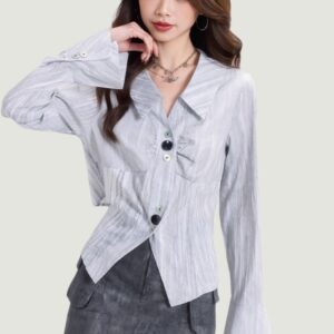 Bell Sleeve Lapel Long Sleeve Shirt Women's Spring French Chic