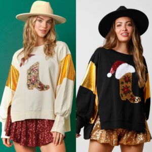 Autumn And Winter New European And American Christmas Sequins Long Sleeve Pullover Hoodie Women