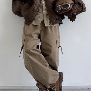 Vintage Wide Leg Basic Workwear Pants