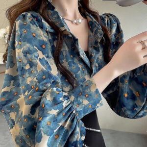Niche Floral Top Temperament Slimming Lantern Sleeves Shirt