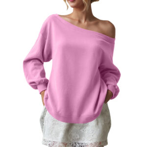 Women's Sweater Casual Solid Color Diagonal Collar