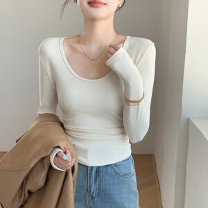 Big U-neck Bottoming Shirt Brushed Inner Wear T-shirt