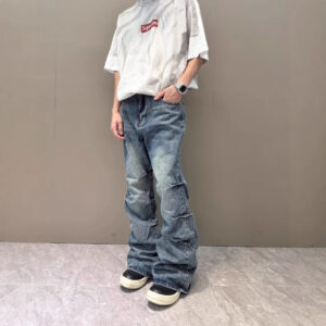 American High Street Vibe Retro Washed Pleated Skinny Jeans