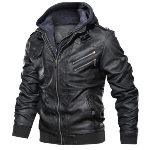 Men's Leather Jackets, Faux Leather Jacket For Men Lapel Zip-Up Slim Fit Coat
