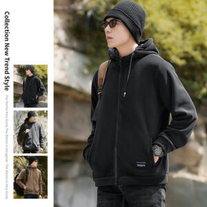 Men's Hooded Lamb Wool Jacket Loose Casual Plus Size Brushed Hoody