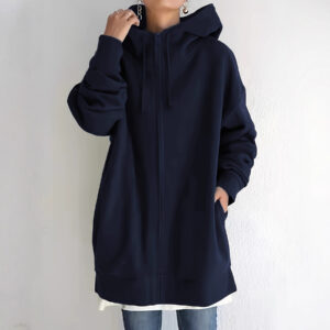New Personality Street Sweater Zipper Hooded Long