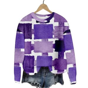 Geometric Color Matching Pattern Elements 3D Printed Casual Women's Round Neck Sweater
