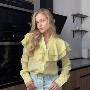 Casual Lotus Leaf V-neck Chiffon Women Temperament Shirt