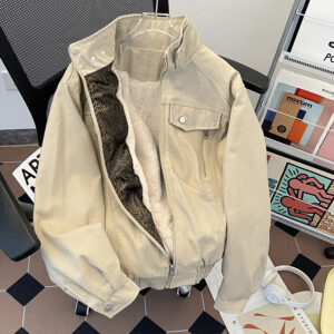 Men's Winter Thickened Velvet Padded Workwear Cotton-padded Jacket Coat