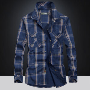 Long Sleeve Shirt Men's Plus Size Loose Cargo Cotton Shirt