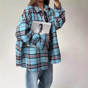Casual Loose Design Plaid Shirt Women's Clothing
