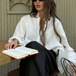 Bell Sleeve Lapel Long Sleeve High-grade White All-matching Shirt Coat