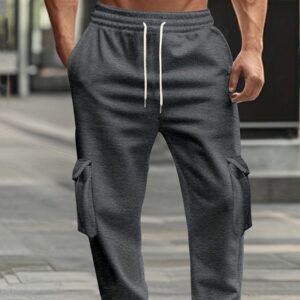 Men's Solid Color Casual Multi-pocket Drawstring Sports Pants