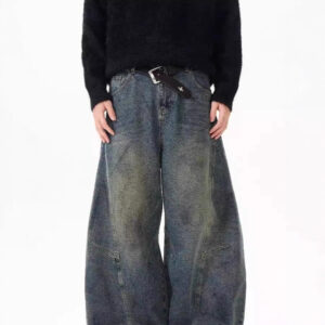 American Retro Distressed Deconstructed Washed Machete Jeans For Men And Women