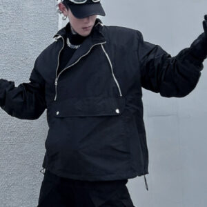 Niche Double Zipper Stand Collar Shell Jacket Jacket