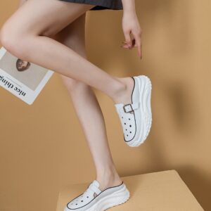 Women's Leather Thick-soled Half Slippers