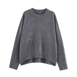 Women's solid color fashionable simple and versatile ribbed knit sweater