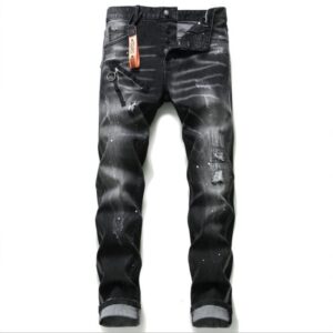 Black And Gray Paint Hole Zipper Decorations Personality Jeans Men