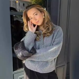 Zipper Knitted Bomber Jacket Sweater Coat