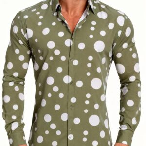 A Casual And Versatile Long-sleeved Shirt With Polka Dot Prints For Teenagers And Men