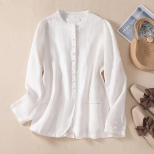 Thin Loose Top Art Chinese Style Stand Collar Linen Suit