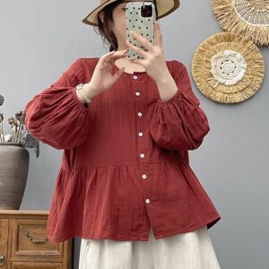 Women's Loose Double-layer Cotton Yarn Top Round Neck