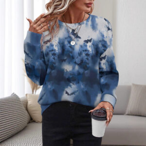 Women's 3D Printed Round Neck Pullover Leisure Loose Sweater